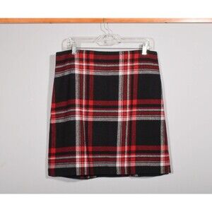 Talbots Black Red Plaid Wool Blend A Line Knee Length Skirt Sz 12P